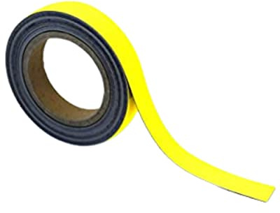 Magnetic Steel Easy-Wipe Tape, Thin & Flexible, Cut to Fit Strip, Strong Magnetic Tape, High Visible Identification, Suitable For All Non-Magnetic Surfaces - Yellow - H.25mm x W.10M