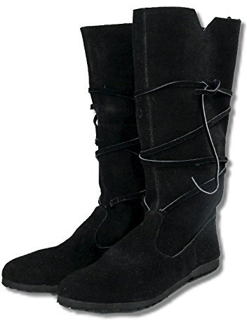 Leonardo Carbone Stivali medievali da uomo con suola in gomma, Nero , 42 EU