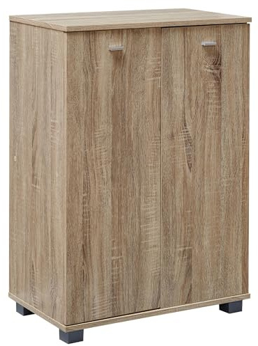 Wohnling Design Schuhschrank Nimes modern Holz Sonoma 12 Paar Schuhe 4 Fächer 2 Türen, Schuhregal 60x90x35 cm platzsparend, Schuhkommode Flurschrank mit Ablage
