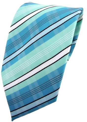 TigerTie Designer Krawatte in türkis mint türkisblau weiß schwarz grau gestreift