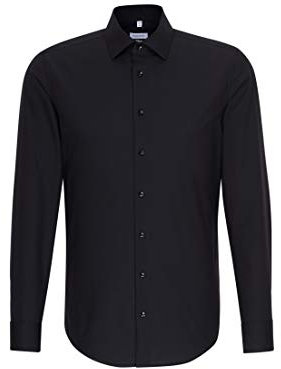 Seidensticker Herren Business Hemd Slim Fit Bügelfrei Kent Langarm Shirt, Schwarz, 37 EU