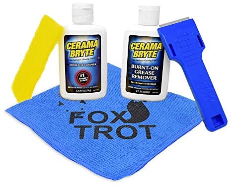 Cerama Bryte Complete Cooktop Cleaning Kit | Includes Cerama Bryte Cooktop Cleaner | Cerama Bryte Burnt On Grease Remover | Scraper Scrubber Combo | Foxtrot Microfiber