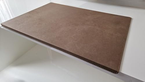 Gewinkelte Schreibtischunterlage mit Kantenschutz Nubuk Leder 90 x 47 Dunkelbeige