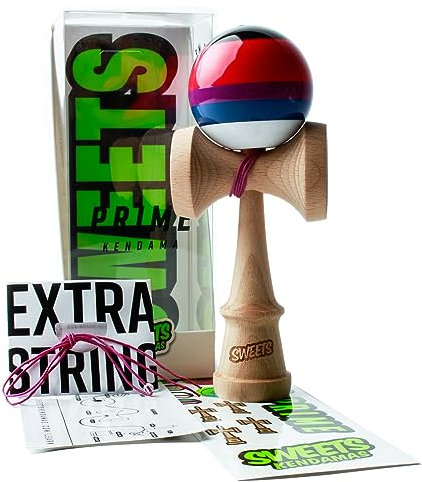 Sweets Kendamas 5-Streifen Prime Kendama – Alle Ebenen, Streifendesign, Extra String Accessoire Bundle (Slushy)