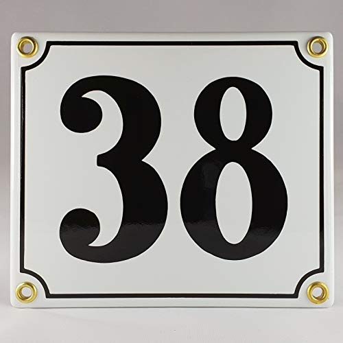 Emaille Schild Hausnummer 38 Schwarz-Weiß Handarbeit