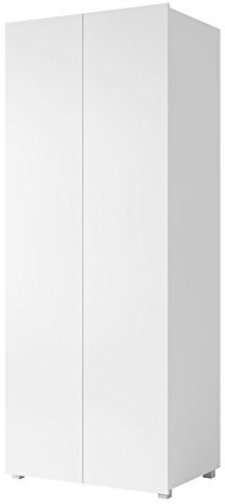 Kleiderschrank Calabrini BR09, Drehtürenschrank mit Kleiderstange, Farbauswahl, 2-türig Schrank, Garderobe (Weiß/Weiß Hochglanz)
