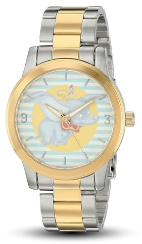 Disney Analoge Quarzuhr für Erwachsene, lässiger und sportlicher Stil, Gold, Silber, Dumbo
