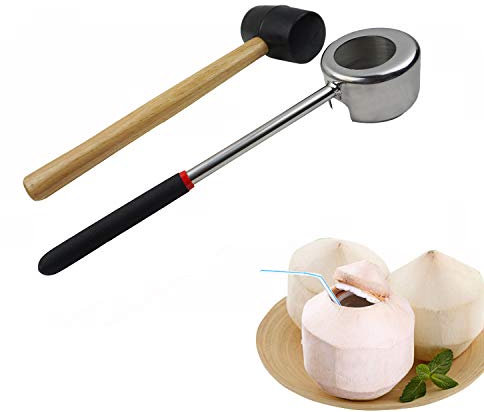 Proshopping Lot de 2 décapsuleurs en acier inoxydable avec marteau, coupe-noix de coco pour jeunes noix de coco Vert