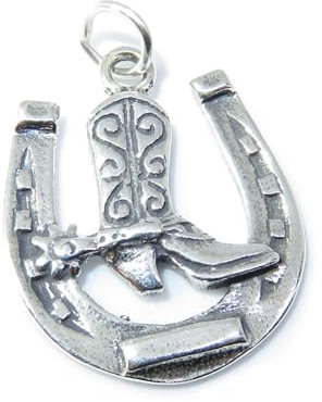 Ferro di cavallo con ciondolo in argento sterling con stivale .925 x 1 Ciondoli da cowboy
