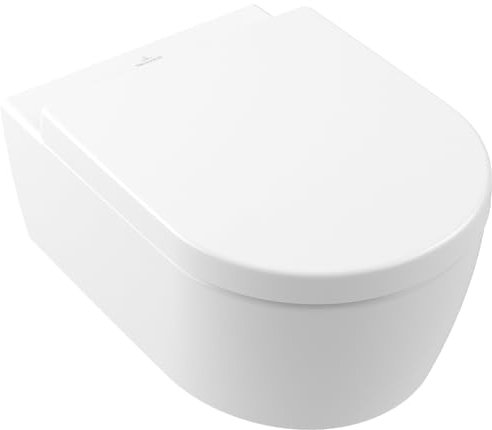 Villeroy & Boch Avento WC-Sitz, Toilettendeckel mit Absenkautomatik, abnehmbarer Toilettensitz aus bruchsicherem Duroplast, Klodeckel Original Ersatzteil, D-Form, Stone White, matt