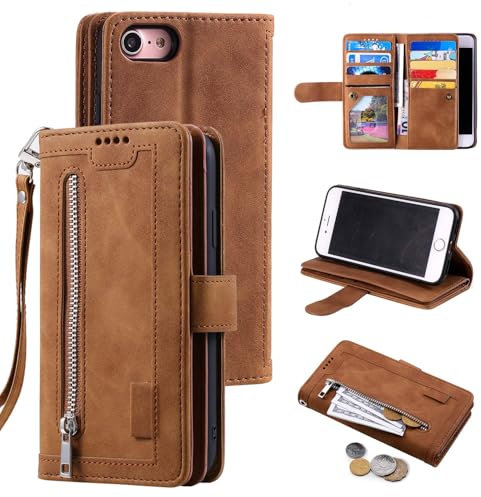 UEEBAI Coque pour iPhone 6/iPhone 6S, Etui en Cuir PU Portefeuille Rétro Antichoc Flip Case Anti-Choc Housse avec Fentes de Cartes Fonction Support, Fermeture Magnétique - Brun
