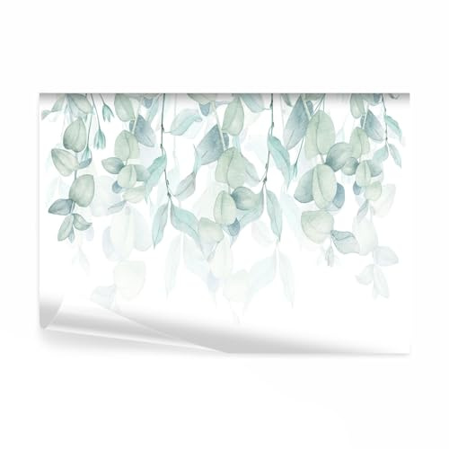decomonkey Papier Peint Panoramique Plante Nature 250x175 cm | Décoration murale moderne, Tapisserie décorative pour chambre salon, Aquarelle feuilles nature pastel plantes tendances