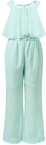 Freebily Tuta Bambina Elegante Chiffon Pantaloni Larghi Vita Alta Halter Tutina con Strass Pantaloni Lunghi Monopezzi Romper Cerimonia Partito Compleanno Tinta Unita Menta Verde 3-4 Anni