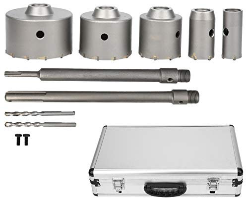 Set di 9 pezzi Seghe a Tazza, Fresa a tazza per muro Frese Carotatrici a Tazza con Gambo Estensione a Tazza SDS Plus, 30mm/40 mm/65 mm/80mm/100 mm