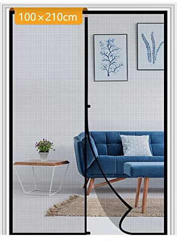 Yotache Fly Screen Door 100 x 210 cm, Reinforced Polyester Anti-Tearing High Density Mesh Magnetic Door Screen Summer Ventilation Anti-Mosquitoes Insects, Black