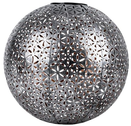 GLOBO Solarlampe Steckleuchte Kugel Garten Terrassen Erdspieß orientalisch, Metall silber grau, Akku, 1x LED warmweiß, DxH 27x38 cm