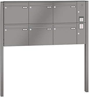 RENZ/Basic B / 6er Freistehende Briefkastenanlage Standbriefkasten mit Sprechfeld/RAL-Farbe 9007 Volumen 12 L/zum Einbetonieren/Dein-Briefkasten.de