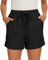 SMENG Women's Shorts Summer Workout Drawstring Lounge Solid Colour Loose Casual Pants with Pockets Black S