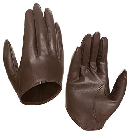 Harssidanzar Damen Lammfell Leder Half Palm Short Handschuhe ungefüttert GL011EU, Satte, M
