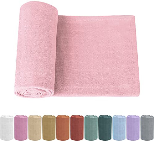 Pucktuch Baby Musselin Babydecke Swaddle 120x120cm Puckdecke Mulltücher, Bambus Baumwolle Baby Pucktücher Decke für Neugeborene Junge und Mädchen (Hellrosa)