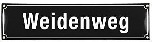 Sosenco Straßenschild Emaille 15x60 cm Schild mit Wunschtext Wunschname Hausnummer Strassenschild Türschild Metallschild (Schwarz)