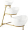 Gomakren 3 Tiered Oval Serving Bowl with Collapsible Metal Rack, Chip and Dip Serving Set, Dessert Appetizer Bowl Set (45oz / 17.5oz / 7oz), White Serving Bowls For Entertaining (Gold Stand)