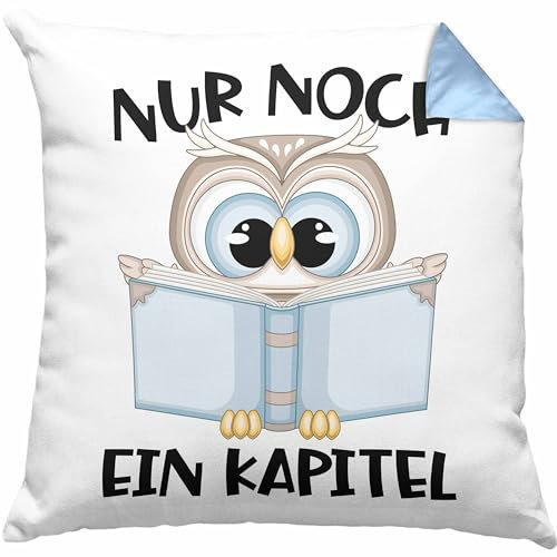 Trendation Leseratte Geschenk Kissen mit Füllung 40x40 Nur Noch EIN Kapitel Bücher Lesen Bücherwurm Geschenk Spruch Lesen (Blau)