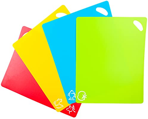 Kimmoker Set di 4 taglieri flessibili per cucinare, set di taglieri colorati con manici facili da impugnare, in plastica flessibile