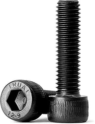 M6 x 80mm 10PCS vis cylindrique à six pans creux selon la norme, Entièrement Filetée Boulons en Acier au Carbone 12,9(Noir)