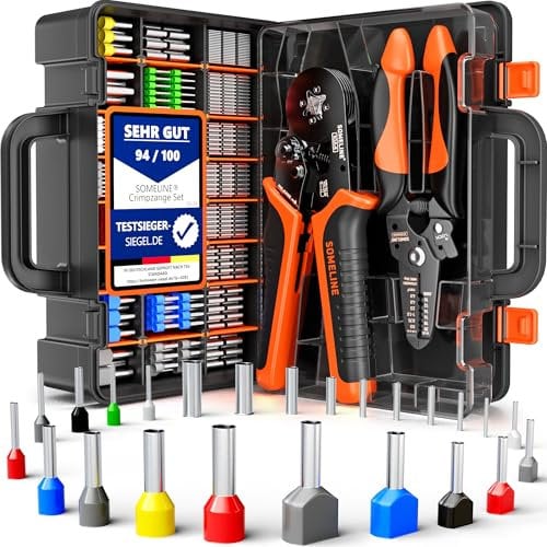 Someline - Alicates para crimpar, juego de virolas, 24 tipos de virolas, pinza de crimpado, terminal eléctrica de 0,25 a 10 mm², pinza para denuder, juego de pinza electricista, pinza prensar la oreja