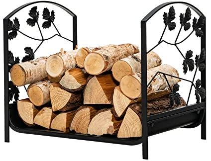 COSTWAY Porte-Bûches en Fer Forgé, Range Bûche pour Intérieur&Extérieur Charge Max 50 kg pour Poêle, Brasero,48 x 34 x 41cm (Déco Feuille d'érable)