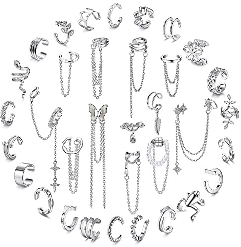 Silver Plated Ear Cuff Earrings Set for Women Non Piercing Fake Earring