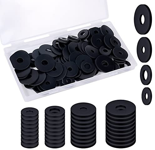100stk Gummi Unterlegscheiben Sortiment, 18/20/25/30mm Flache Gummidichtungen Strapazierfähig Schwarze Gummitülle Vibrationsdämpfungspads für Haushaltsgeräte Wasserhähne Schrauben Bolzen
