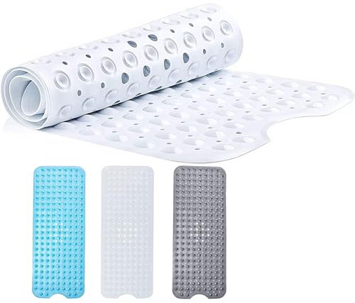 Hafaa Shower Mat Non Slip Anti Mould Extra Long Rubber Bath Mat - 100x40cm Bathtub Shower Mats with 200 Strong Suction Cups Grip and Drain Holes - Soft Bathroom Mat Machine Washable (White)