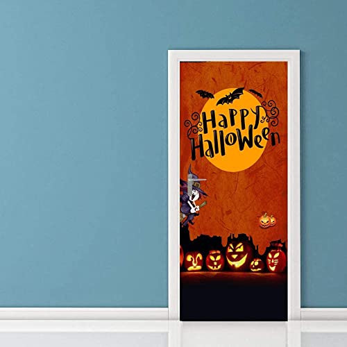 Stickers Porte Trompe Loeil Caricature De Citrouille D'Halloween 77 X 200 Cm Sticker Porte Affiche Autocollante Effet 3D,Poster Trompe L'Œil Pour Porte Autocollants Enfants Adulte Chambre Salon - Pho
