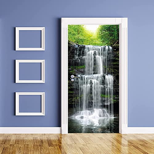 Manifesto Della Porta Scenario Del Fiume Cascata Adesivi Murali Autoadesivi, Porte Interne 3D Camere Da Letto Impermeabili Bagno Toilette Decorazione Domestica Decal Vinyl Art Decor 77 X 200 Cm / 30,