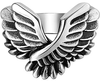 XJruixi Freedom Angel Wing Ring Punk Wing 316L Stainless Steel Biker Ring for Men Jewelry Dropshipping Store