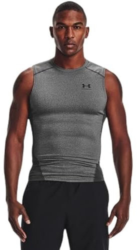 Under Armour HeatGear T-shirt de compression sans manches pour homme, Carbone chiné/noir, Taille L Hauteur