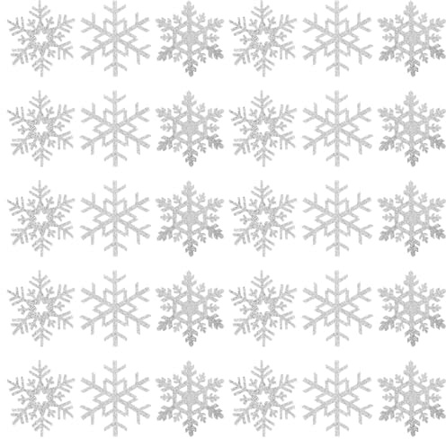 Ciieeo Silver Snowflake Fabric Patches, 30pcs Christmas Snowflake Appliques for DIY Sewing Craft, Non-Stick Fabric Winter Patches for Christmas Winter Clothes Decor, 4.2cm/1.65in