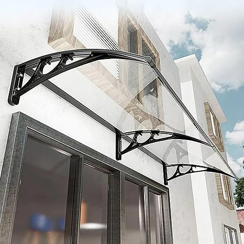 KGUDYS Außenüberdachung Haustürvordach, 60x60cm, 80x90cm Eingangsüberdachung, Mit Polycarbonat-Dachbahnen Terrassenüberdachung, Pultbogenvordach Für Veranda, Fenster, Terrasse,Clear-60x190cm/24x75in