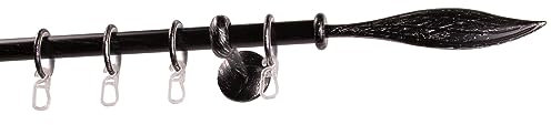 Garesa Gardinenstange Esperanca Ø 16mm, 1-läufig, Schwarz/Silber I Rustikale Vorhangstange inkl. Ringe + Faltenlegehaken I Mit Endknopf Modern I Wandmontage I 310cm