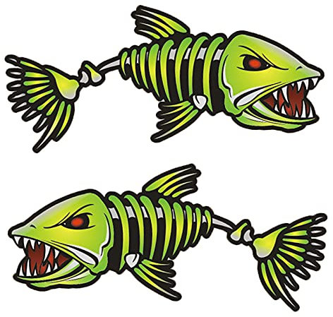 KOCAN Fisch Aufkleber, 2 Stück Fisch Zähne Mund Aufkleber Skelett Fisch Aufkleber Fischerboot Kanu Kajak Grafik Zubehör