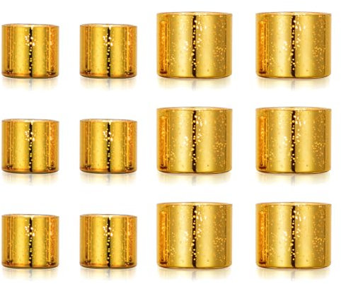 Hewory Teelichtgläser Teelichthalter Gold Kerzengläser: 12er kleine Gläser für Kerzen Teelichter Glas Klein Goldene Deko für Hochzeit, Geburtstagsfeier, Partydeko, Heimdekor(S+L)