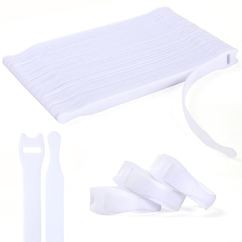 OneLeaf 110PCS Reusable Cable Ties, Adjustable 8 × 1/2 Cord Organiser Ties, Multi-Purpose Hook Loop Cable Management Wire Ties for Organising Home, Office, Data Centers, White