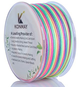 KONMAY 1.5mm Nylonschnur für Armbänder mit Organizer-Box, 49 Meters Regenbogen Nylonfaden Satinschnur für Schmuck, Makramee, Kumihimo, Perlenarbeiten, Chinesische Knoten & Handwerk