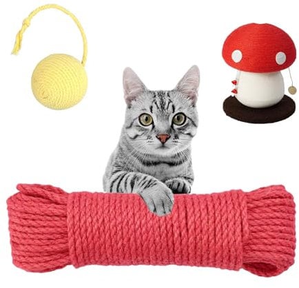 PADRAIKO Multicolor Natural Hemp Rope, Cat Scratching Posts Replacement Rope,Repair and Replace Scratching Post cat Tree, 1/4 Rope Cat Scratch Post DIY Jute Twine,Come with a Play Ball.