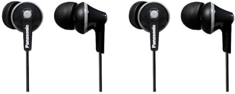 Panasonic RP-HJE125E-K Ergofit In-Ear-Kopfhörer mit kraftvollem Klang, bequemem rutschfestem Sitz und 3 Größen von Ohrstöpseln, schwarz (Packung mit 2)