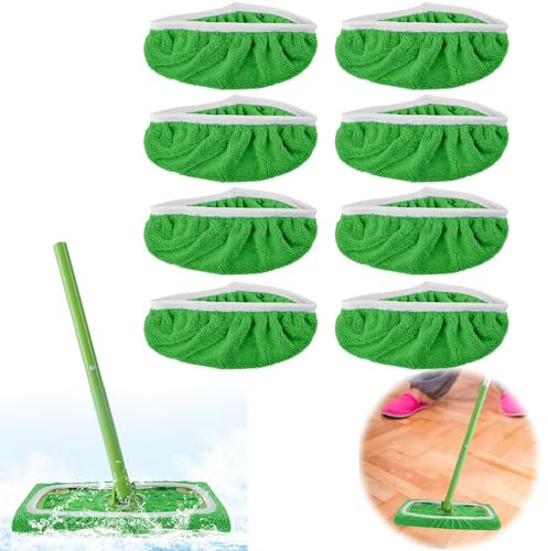 Binggunyo Tücher Wiederverwendbare Kompatibel mit Swiffer Sweeper Mop,8 Stück Waschbare Mopptücher Pads Koralle Samt,Waschbare Mopptuch für Nass und Trockengebrauch Besentücher (Grün)
