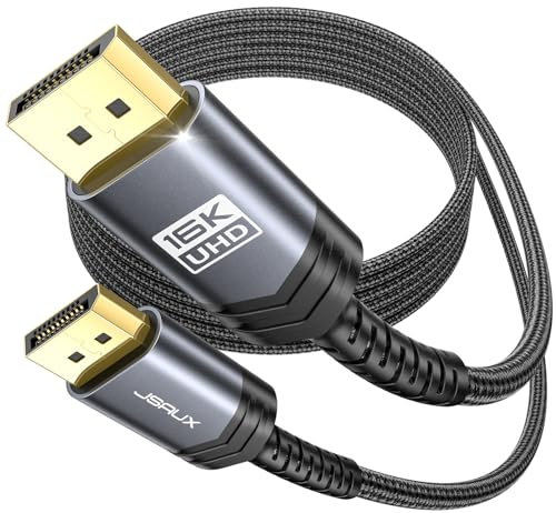 JSAUX Displayport Kabel 2.1 1m, Displayport Kabel 2.1/2.0 Unterstützung 16K@60Hz, 8K@120Hz, 4K@240Hz 80Gbps, Abwärtskompatibel mit DP1.4/DP1.2, DP Kabel 1m 2.1 kompatibel mit Monitor, Laptop, Grafik