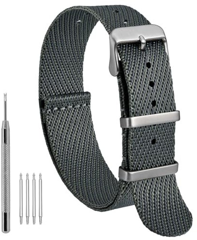 WOCCI 22mm Militär Nylon Uhrenarmband, Einteiliges Nylon Armband für Damen und Herren, Silberne Schnalle (Smog)